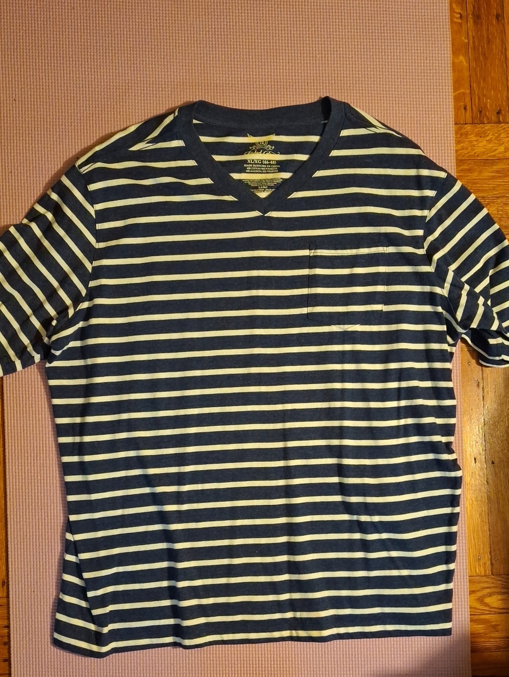 Faded Glory Navy & Cream Striped V-Neck Pocket Tee